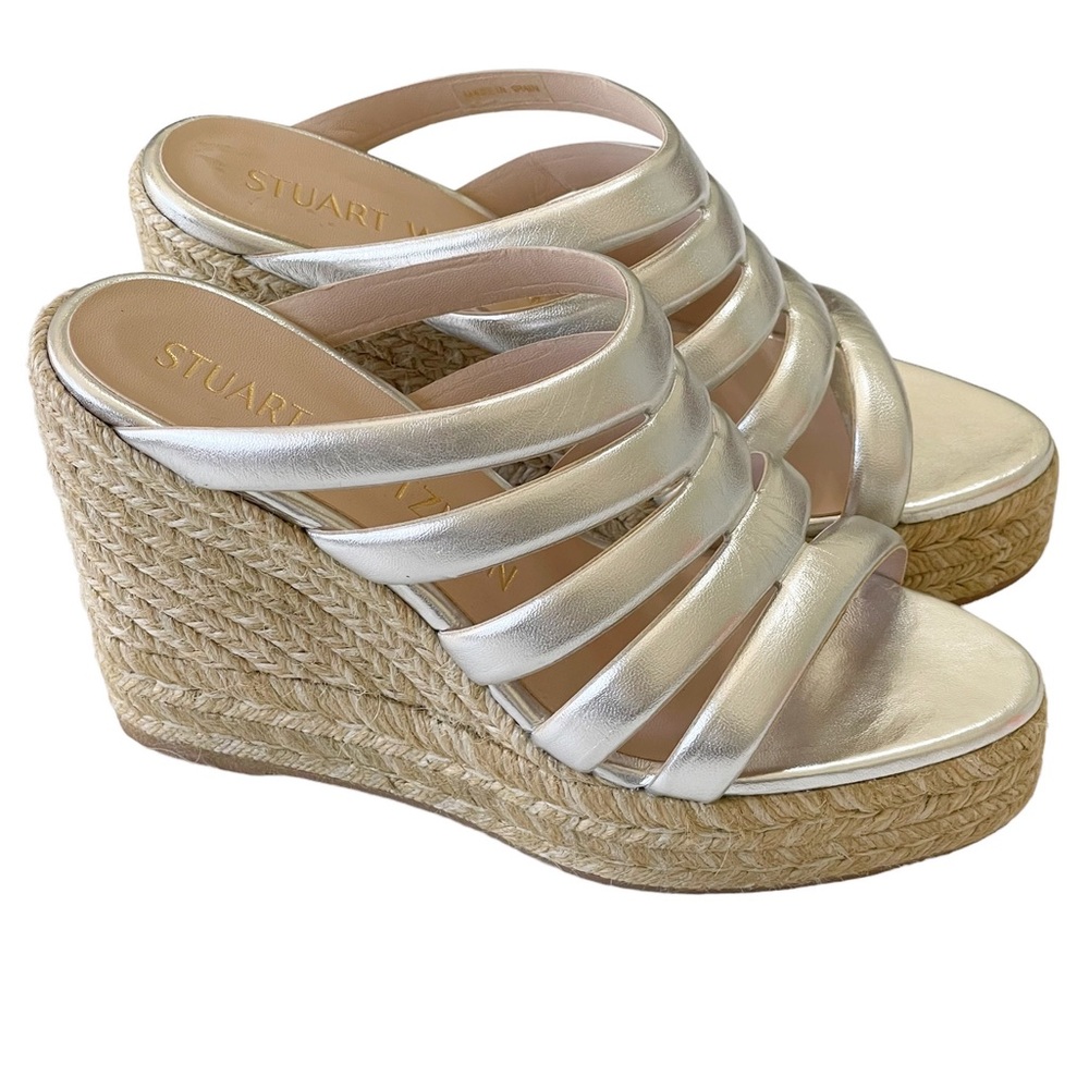Stuart Weitzman Lilyana Espadrille Wedge in Metallic Napa